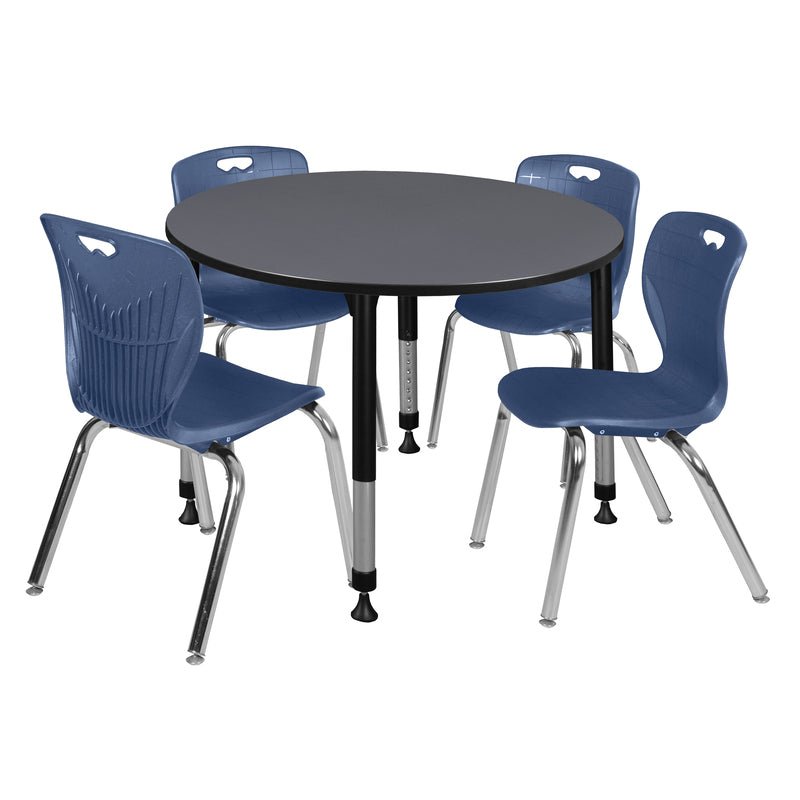 Regency Kee 48 in. Round Adjustable Classroom Table & 4 Andy 18 in. Stack Chairs - SchoolOutlet