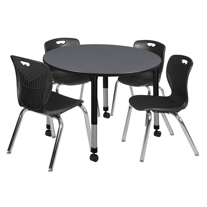 Regency Kee 48 in. Round Adjustable Classroom Table & 4 Andy 18 in. Stack Chairs - SchoolOutlet