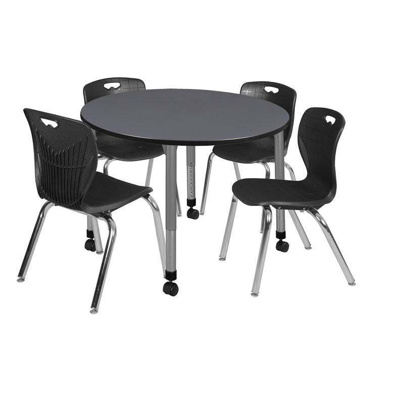 Regency Kee 48 in. Round Adjustable Classroom Table & 4 Andy 18 in. Stack Chairs - SchoolOutlet