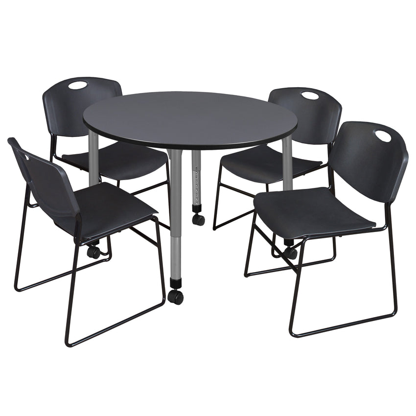 Regency Kee 48 in. Round Adjustable Classroom Table & 4 Zeng Stack Chairs - SchoolOutlet