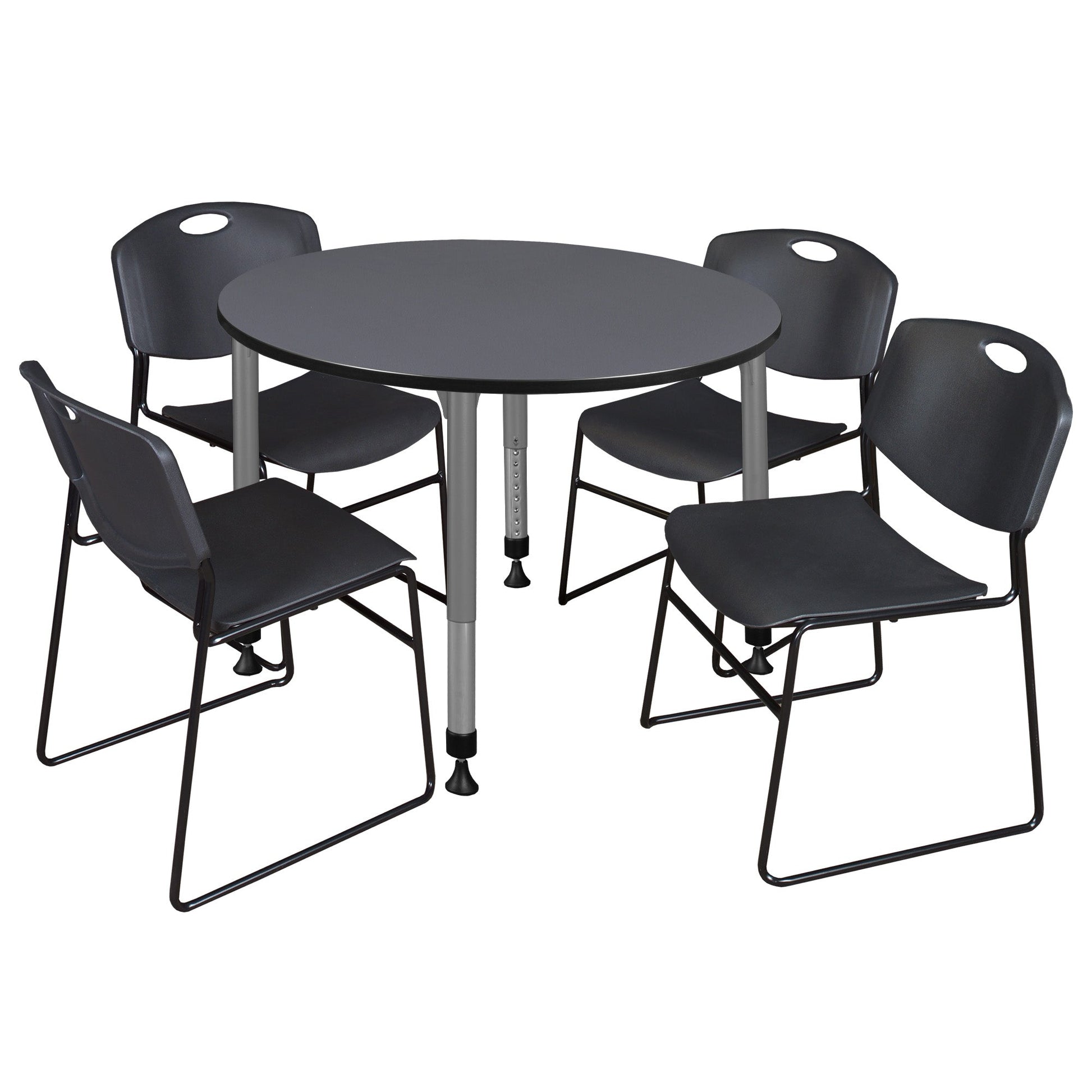 Regency Kee 48 in. Round Adjustable Classroom Table & 4 Zeng Stack Chairs - SchoolOutlet