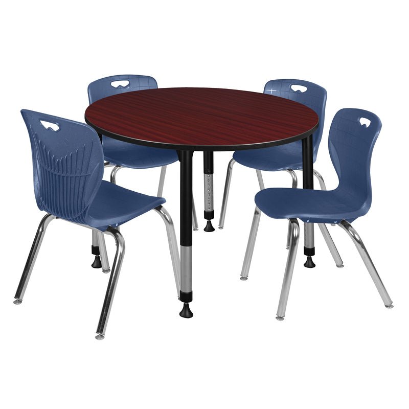 Regency Kee 48 in. Round Adjustable Classroom Table & 4 Andy 18 in. Stack Chairs - SchoolOutlet