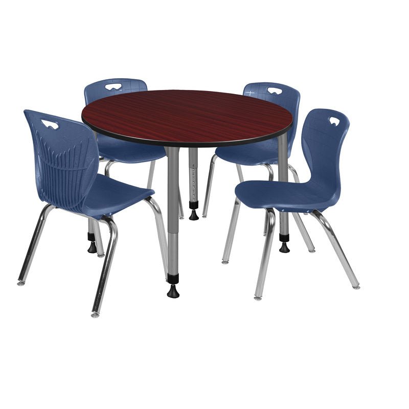 Regency Kee 48 in. Round Adjustable Classroom Table & 4 Andy 18 in. Stack Chairs - SchoolOutlet