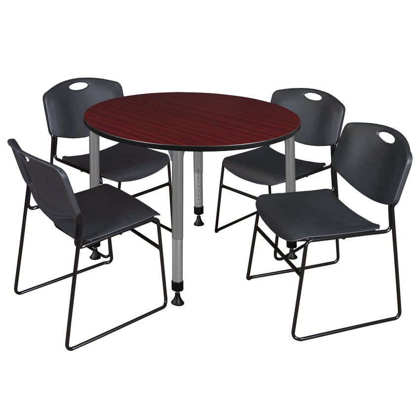 Regency Kee 48 in. Round Adjustable Classroom Table & 4 Zeng Stack Chairs - SchoolOutlet