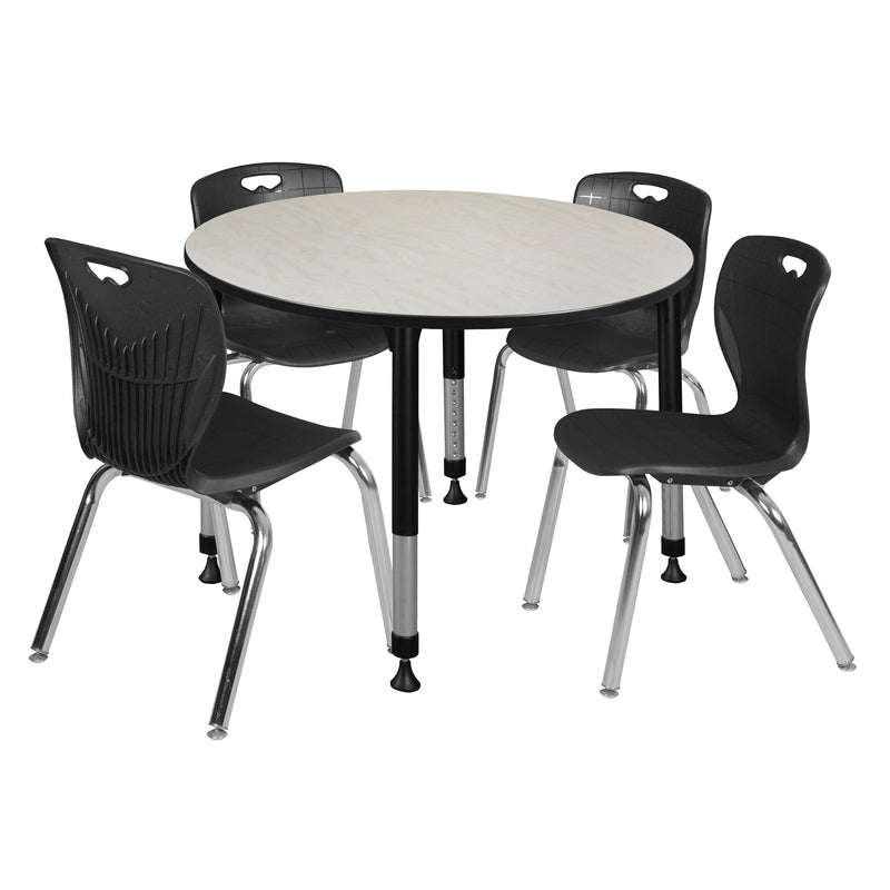 Regency Kee 48 in. Round Adjustable Classroom Table & 4 Andy 18 in. Stack Chairs - SchoolOutlet