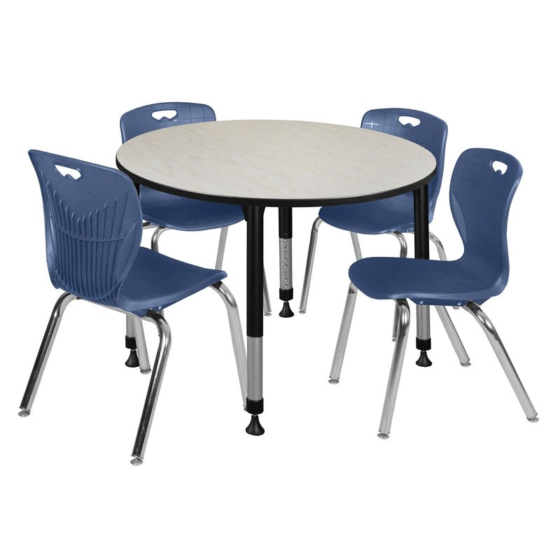 Regency Kee 48 in. Round Adjustable Classroom Table & 4 Andy 18 in. Stack Chairs - SchoolOutlet