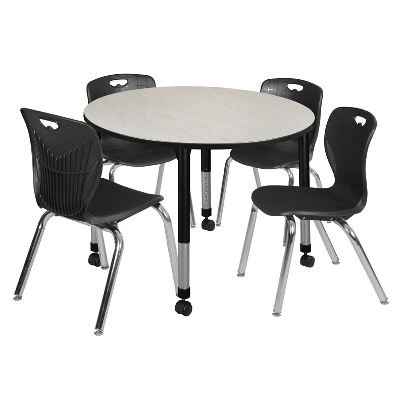 Regency Kee 48 in. Round Adjustable Classroom Table & 4 Andy 18 in. Stack Chairs - SchoolOutlet