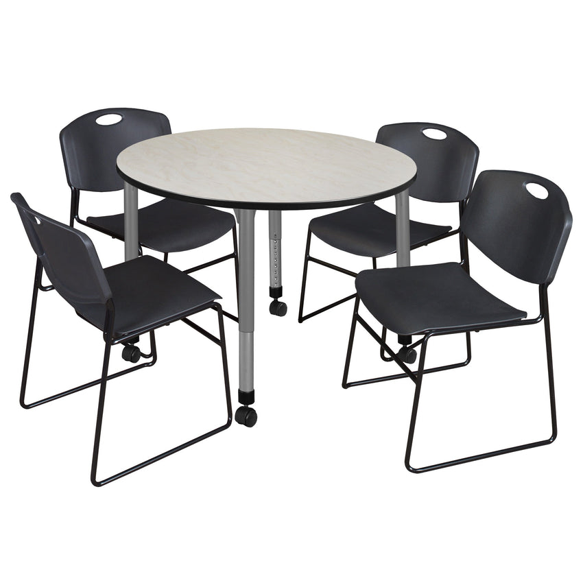 Regency Kee 48 in. Round Adjustable Classroom Table & 4 Zeng Stack Chairs - SchoolOutlet