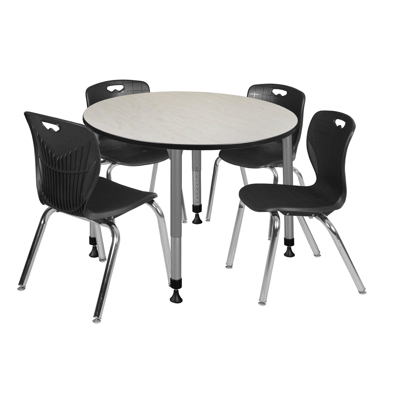 Regency Kee 48 in. Round Adjustable Classroom Table & 4 Andy 18 in. Stack Chairs - SchoolOutlet