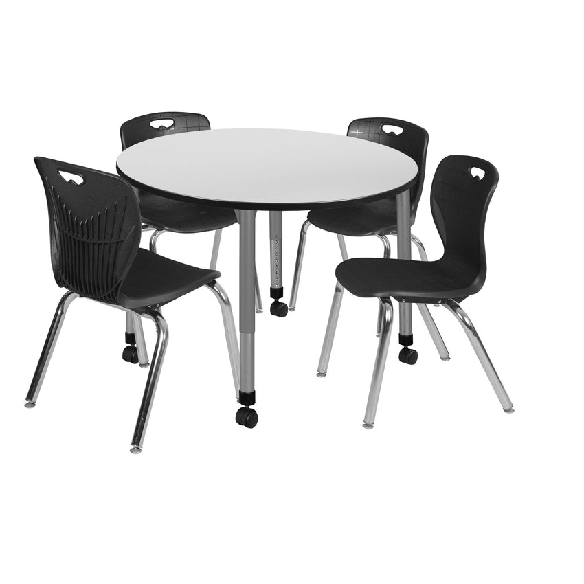 Regency Kee 48 in. Round Adjustable Classroom Table & 4 Andy 18 in. Stack Chairs - SchoolOutlet