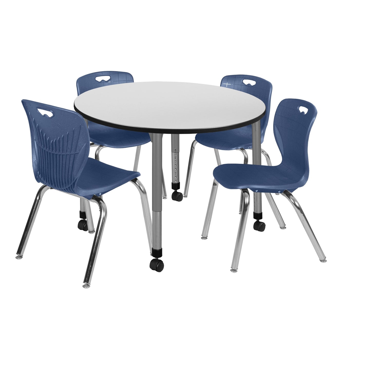 Regency Kee 48 in. Round Adjustable Classroom Table & 4 Andy 18 in. Stack Chairs - SchoolOutlet