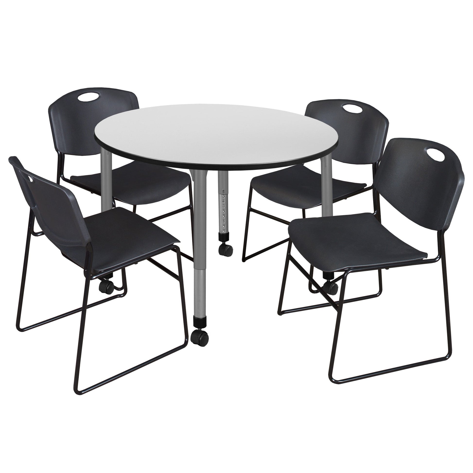 Regency Kee 48 in. Round Adjustable Classroom Table & 4 Zeng Stack Chairs - SchoolOutlet