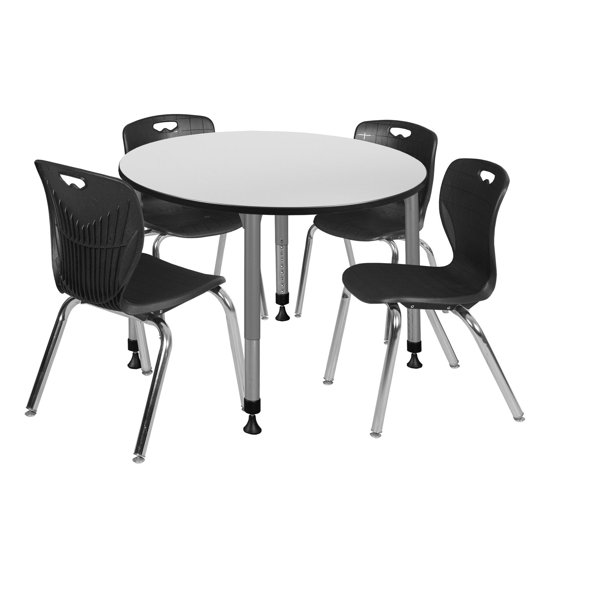 Regency Kee 48 in. Round Adjustable Classroom Table & 4 Andy 18 in. Stack Chairs - SchoolOutlet