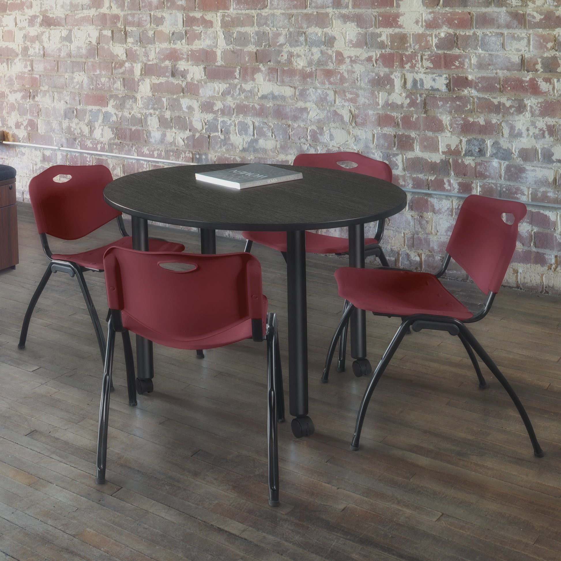 Regency Kee Small 30 in. Round Breakroom Table, Black Mobile Legs - SchoolOutlet