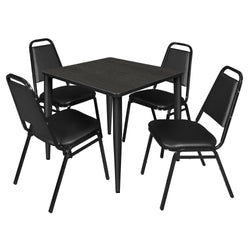 Regency Kahlo 30 in. Square Breakroom Table & 4 Restaurant Stack Chairs - Black