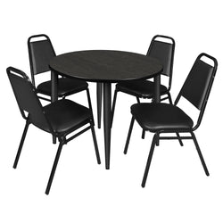 Regency Kahlo 36 in. Round Breakroom Table & 4 Restaurant Stack Chairs - Black