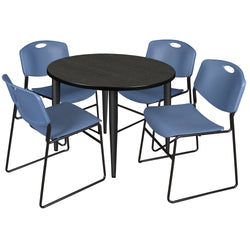 Regency Kahlo 36 in. Round Breakroom Table & 4 Zeng Stack Chairs