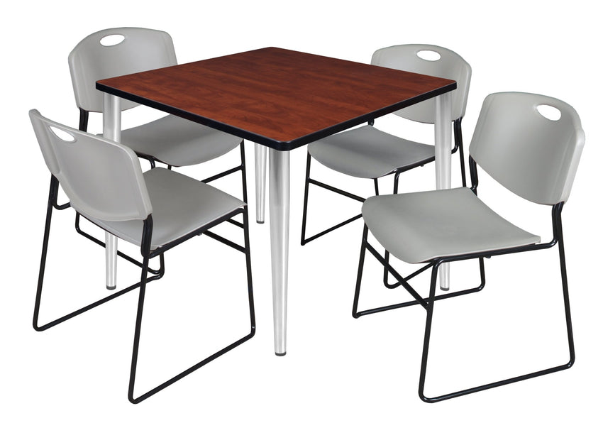 Regency Kahlo 42 in. Square Breakroom Table & 4 Zeng Stack Chairs - SchoolOutlet