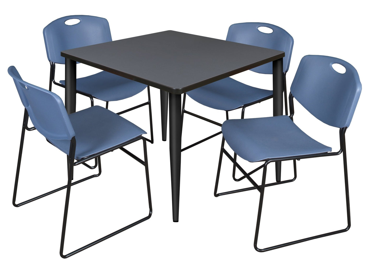 Regency Kahlo 42 in. Square Breakroom Table & 4 Zeng Stack Chairs - SchoolOutlet