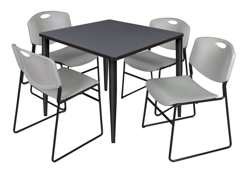 Regency Kahlo 42 in. Square Breakroom Table & 4 Zeng Stack Chairs - SchoolOutlet