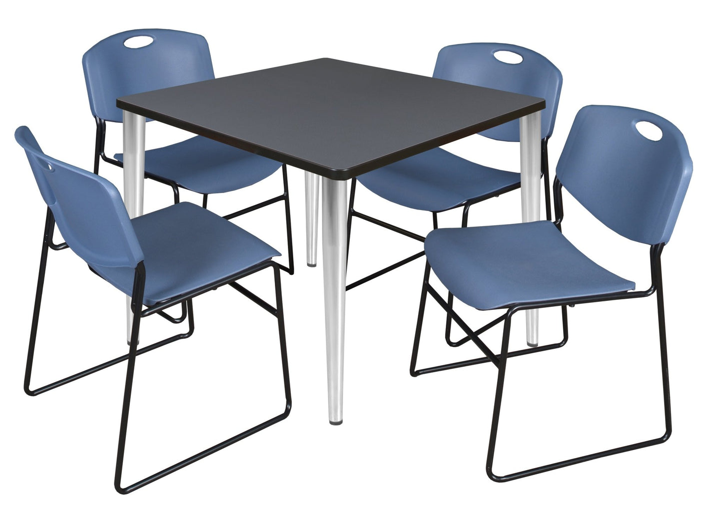 Regency Kahlo 42 in. Square Breakroom Table & 4 Zeng Stack Chairs - SchoolOutlet