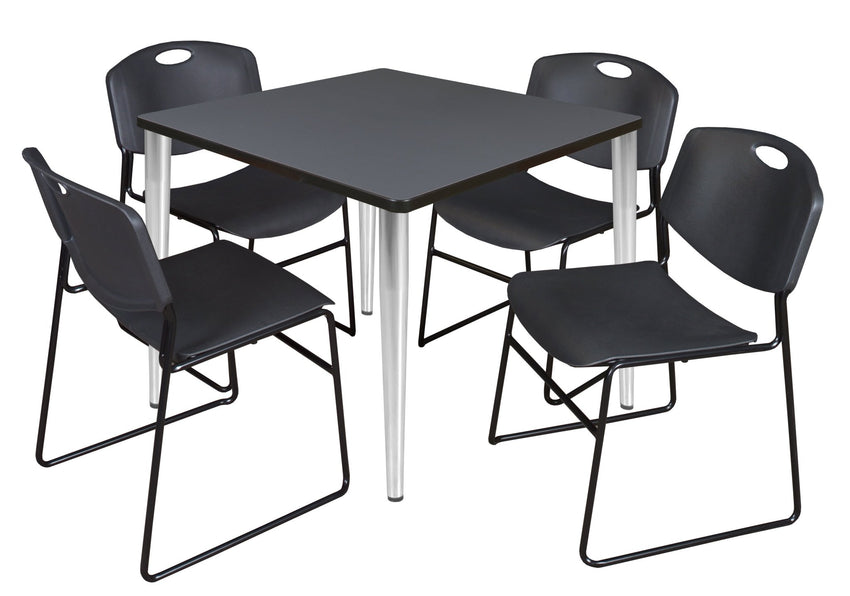 Regency Kahlo 42 in. Square Breakroom Table & 4 Zeng Stack Chairs - SchoolOutlet