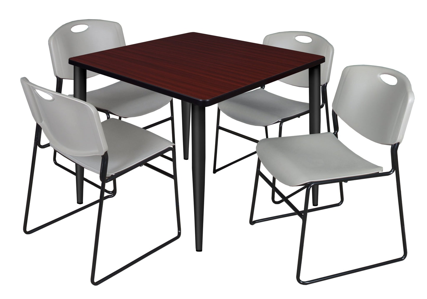 Regency Kahlo 42 in. Square Breakroom Table & 4 Zeng Stack Chairs - SchoolOutlet