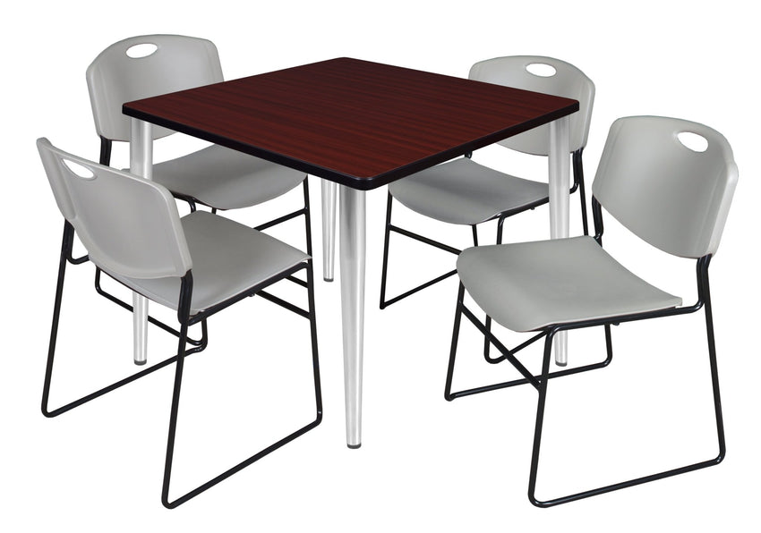 Regency Kahlo 42 in. Square Breakroom Table & 4 Zeng Stack Chairs - SchoolOutlet