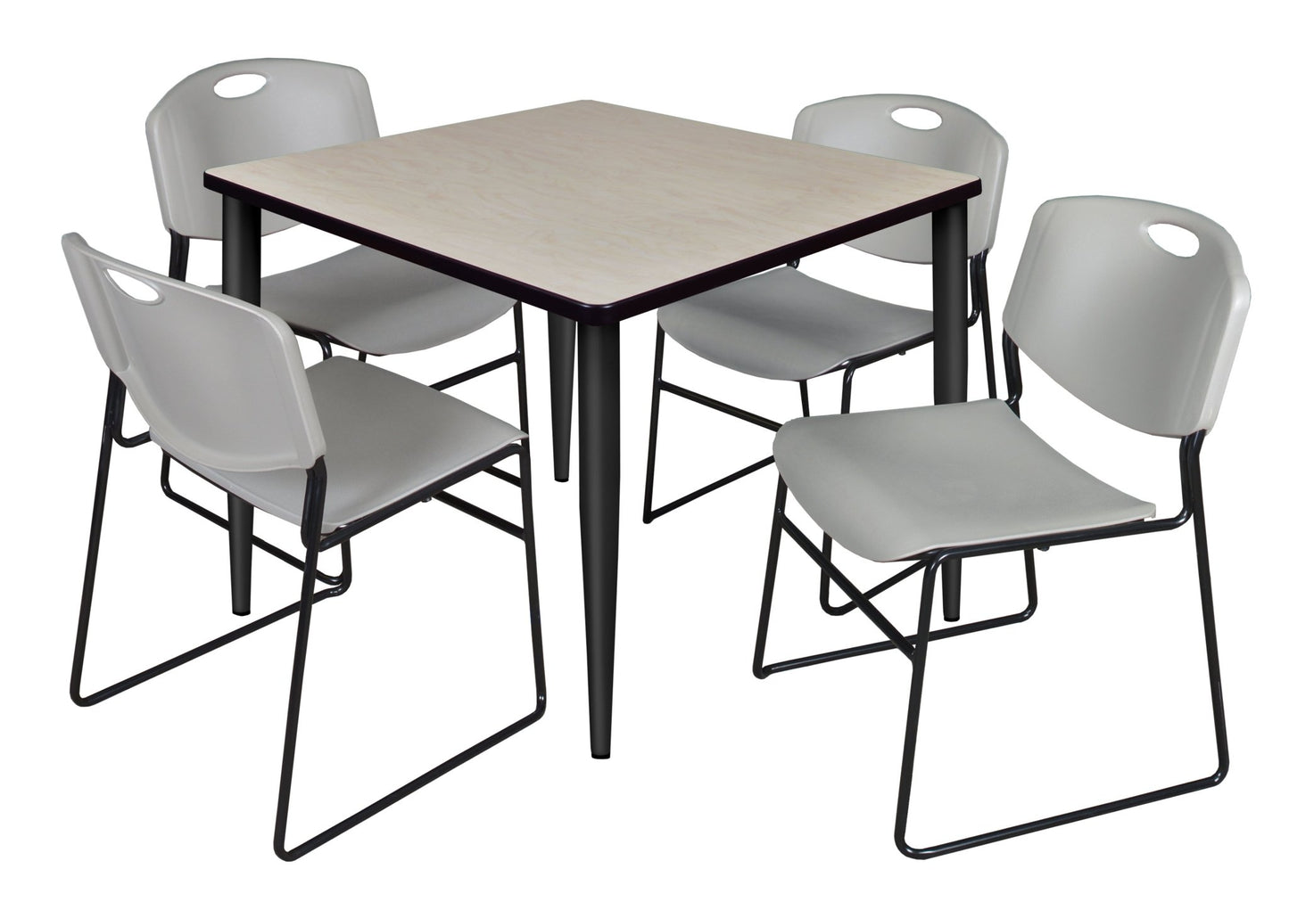 Regency Kahlo 42 in. Square Breakroom Table & 4 Zeng Stack Chairs - SchoolOutlet