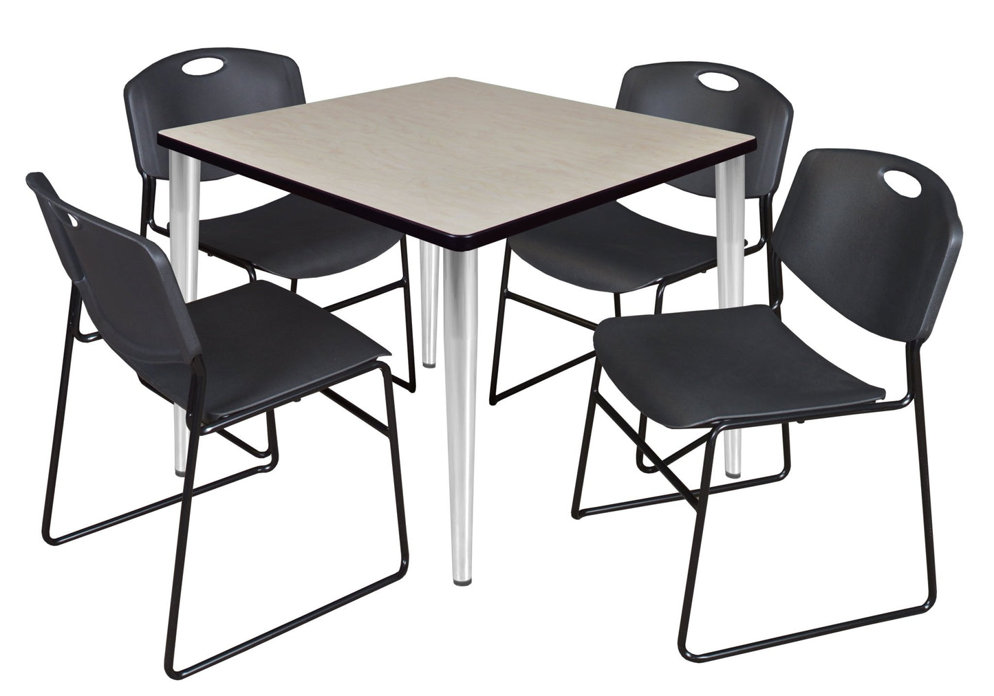 Regency Kahlo 42 in. Square Breakroom Table & 4 Zeng Stack Chairs - SchoolOutlet