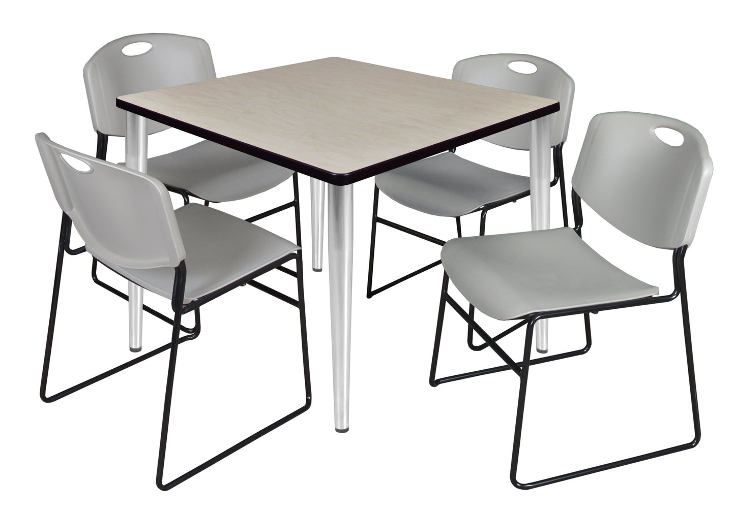 Regency Kahlo 42 in. Square Breakroom Table & 4 Zeng Stack Chairs - SchoolOutlet