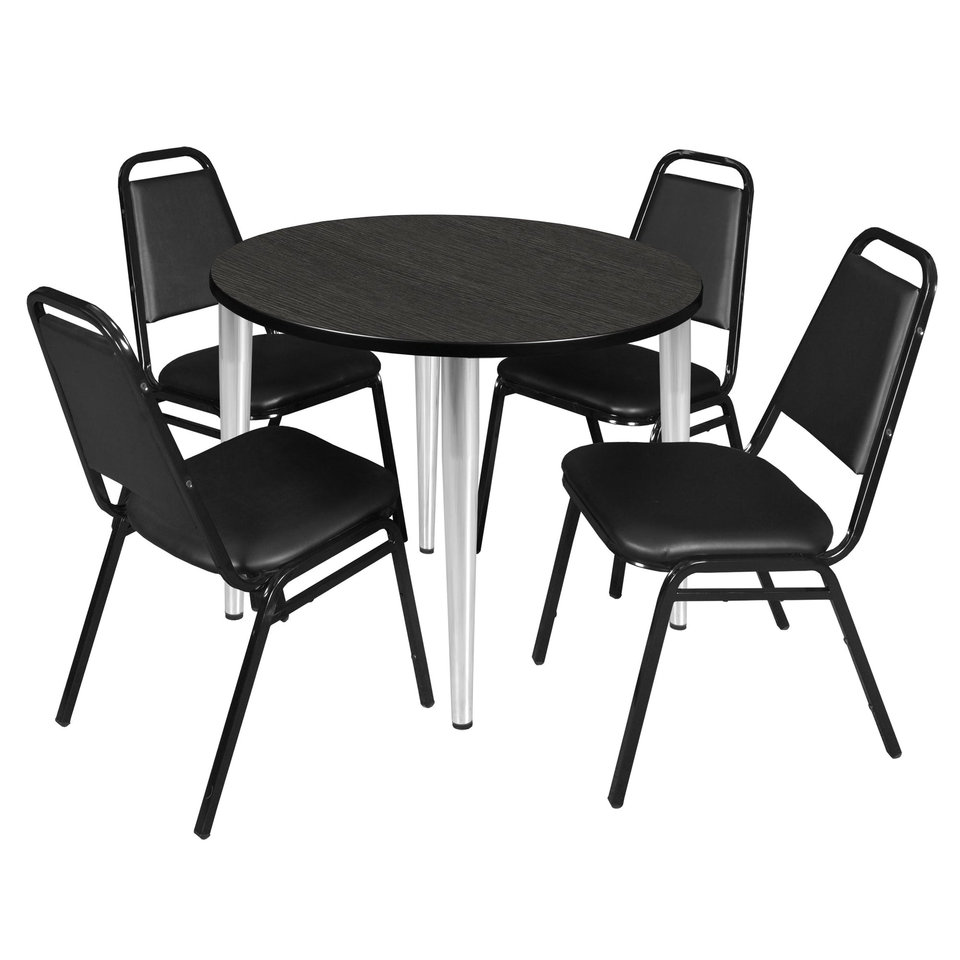 Regency Kahlo 42 in. Round Breakroom Table & 4 Restaurant Stack Chairs - Black - SchoolOutlet