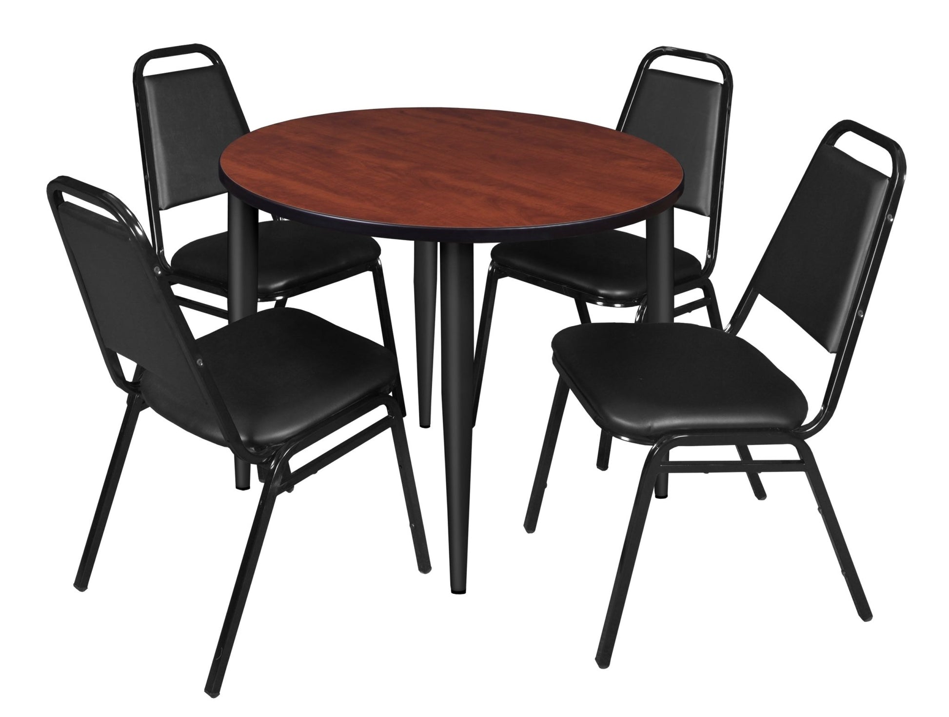 Regency Kahlo 42 in. Round Breakroom Table & 4 Restaurant Stack Chairs - Black - SchoolOutlet