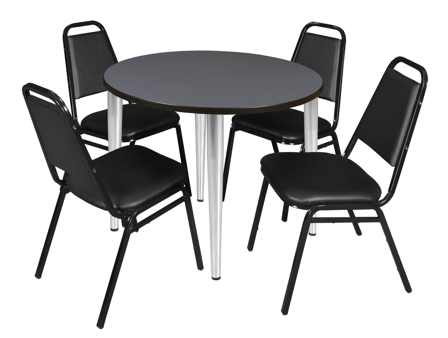 Regency Kahlo 42 in. Round Breakroom Table & 4 Restaurant Stack Chairs - Black - SchoolOutlet