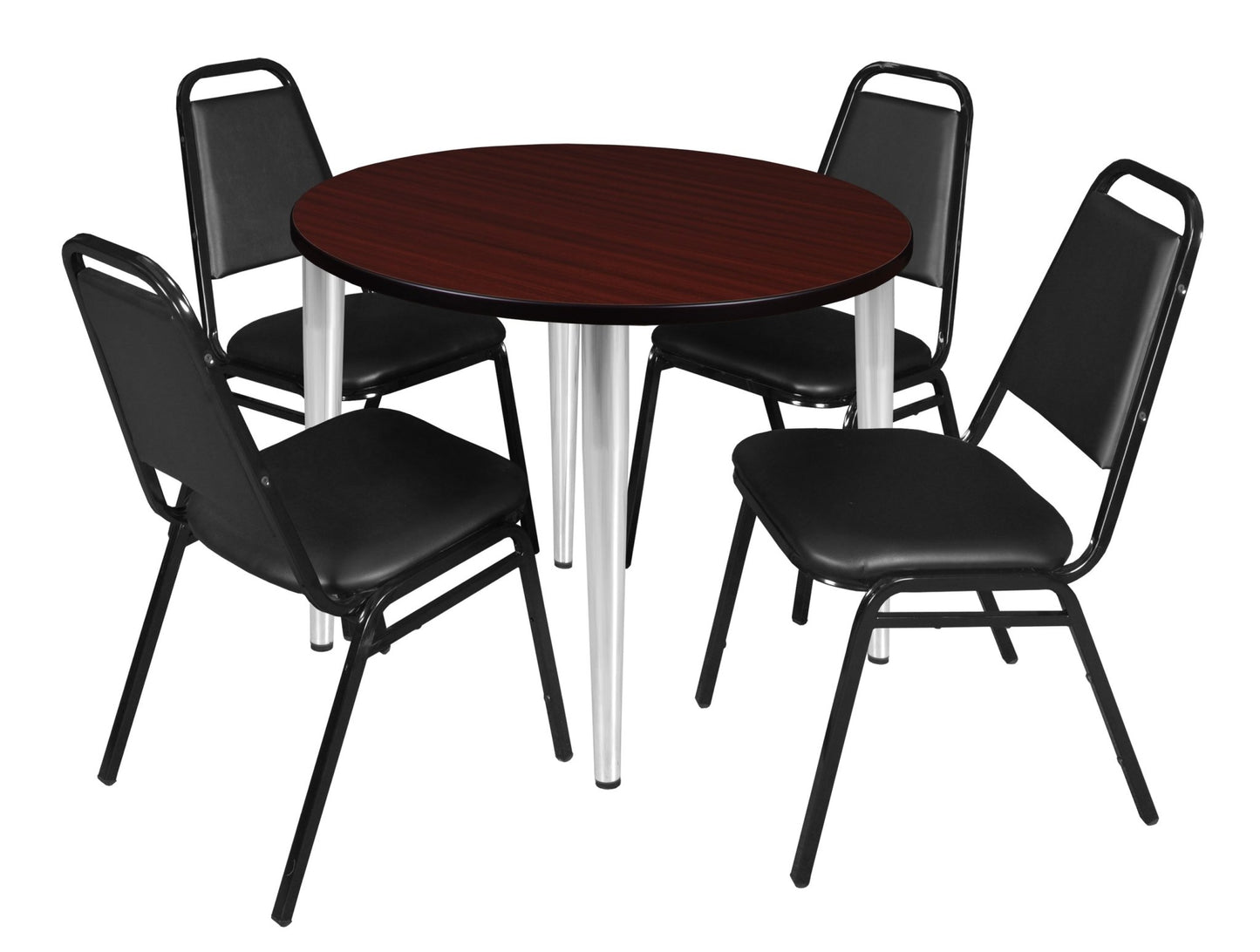 Regency Kahlo 42 in. Round Breakroom Table & 4 Restaurant Stack Chairs - Black - SchoolOutlet