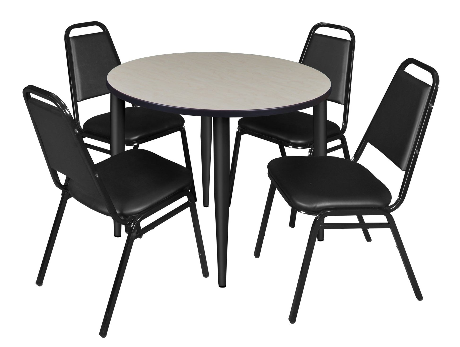 Regency Kahlo 42 in. Round Breakroom Table & 4 Restaurant Stack Chairs - Black - SchoolOutlet