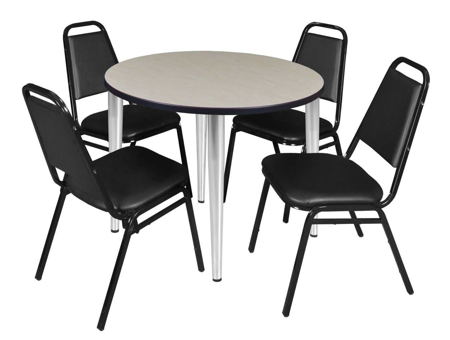 Regency Kahlo 42 in. Round Breakroom Table & 4 Restaurant Stack Chairs - Black - SchoolOutlet