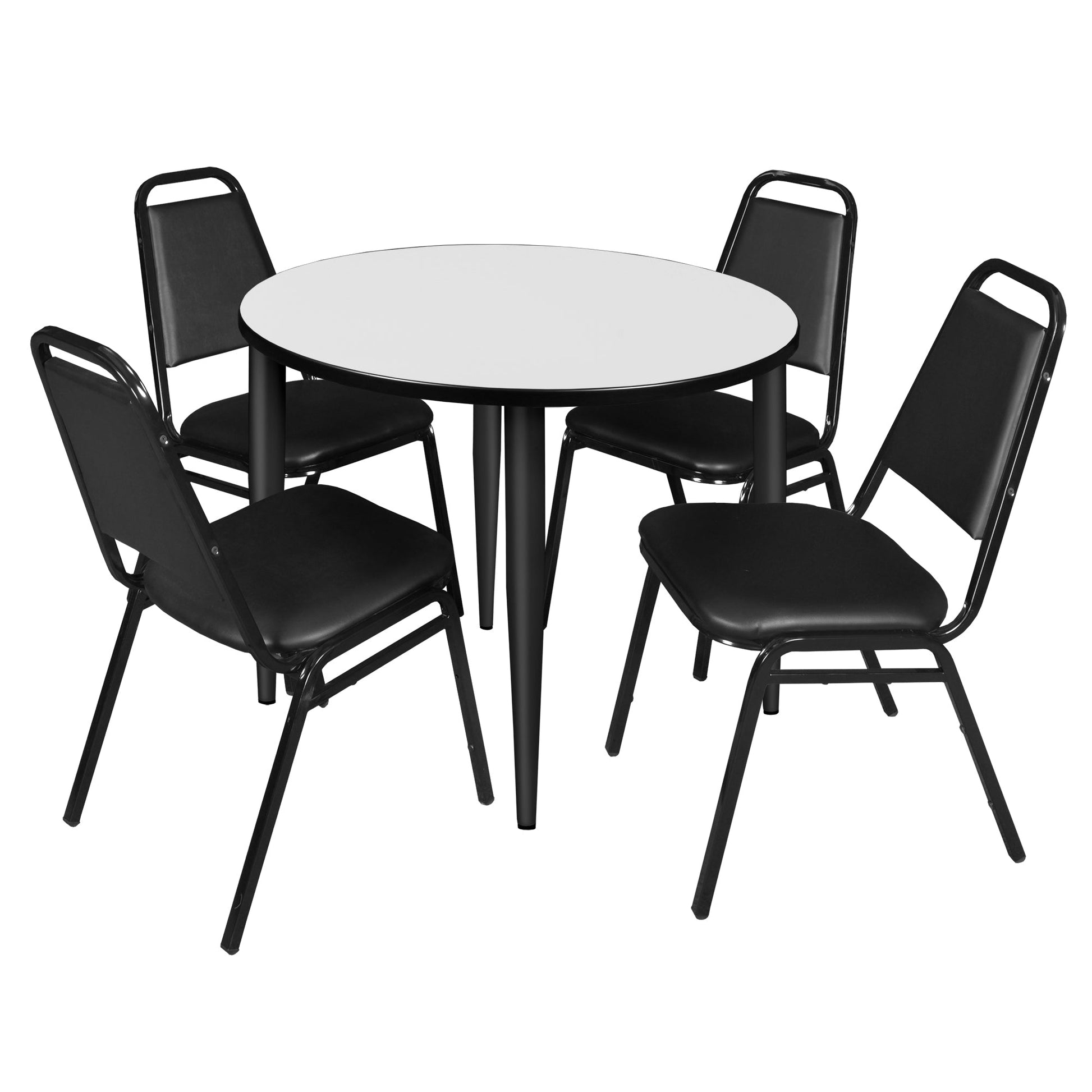 Regency Kahlo 42 in. Round Breakroom Table & 4 Restaurant Stack Chairs - Black - SchoolOutlet