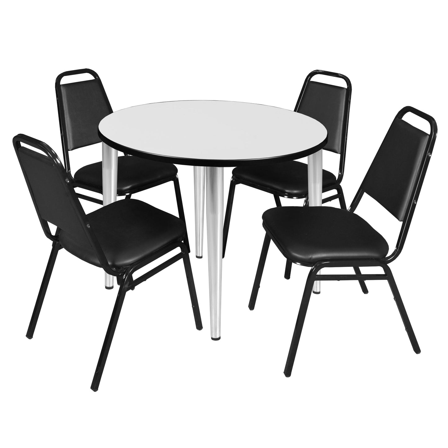 Regency Kahlo 42 in. Round Breakroom Table & 4 Restaurant Stack Chairs - Black - SchoolOutlet