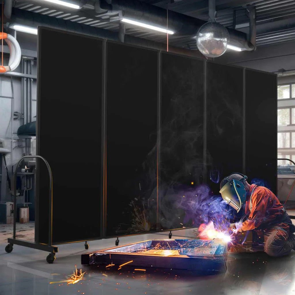 Screenflex Fire Resistant Welding Screens 19' 6" L x 7' 6" H - 7 Panels (FRD - FS - 7619) - SchoolOutlet