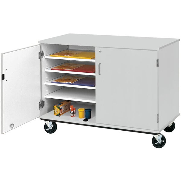 36" Assembled Slotted Storage Cart with Locking Door (80117 F36) - SchoolOutlet