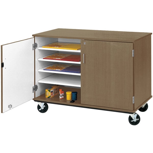 36" Assembled Slotted Storage Cart with Locking Door (80117 F36) - SchoolOutlet