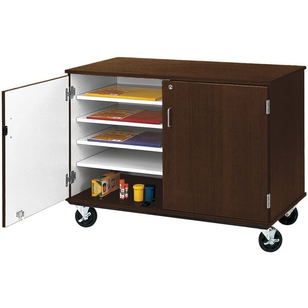 36" Assembled Slotted Storage Cart with Locking Door (80117 F36) - SchoolOutlet