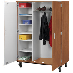 67" Tall Assembled Mobile Coat Storage Cart with Shelves and Locking Doors (80187 F67)