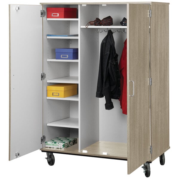 67" Tall Assembled Mobile Coat Storage Cart with Shelves and Locking Doors (80187 F67) - SchoolOutlet