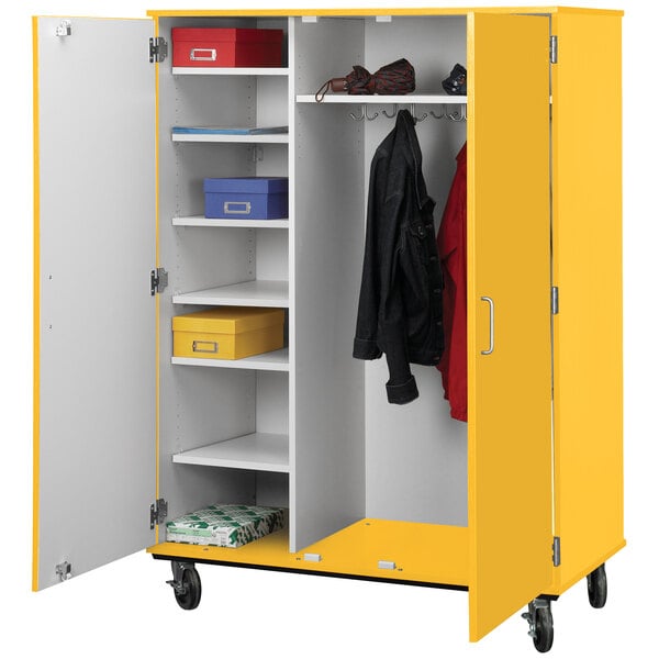 67" Tall Assembled Mobile Coat Storage Cart with Shelves and Locking Doors (80187 F67) - SchoolOutlet