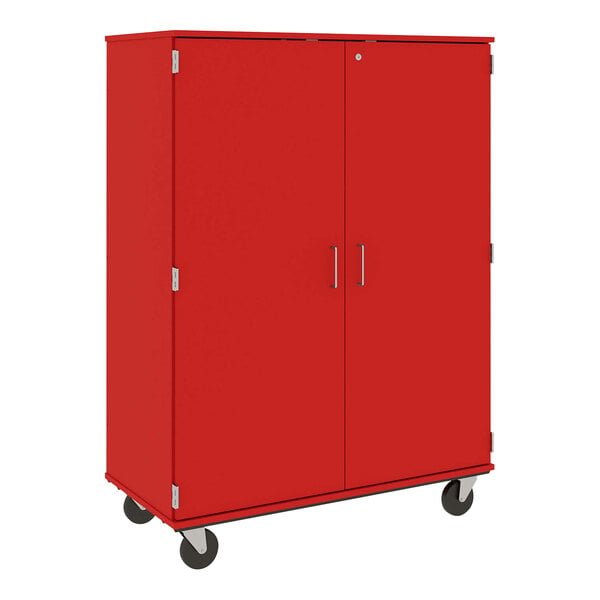 67" Tall Assembled Mobile Coat Storage Cart with Shelves and Locking Doors (80187 F67) - SchoolOutlet