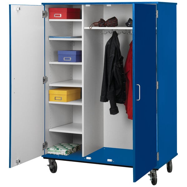 67" Tall Assembled Mobile Coat Storage Cart with Shelves and Locking Doors (80187 F67) - SchoolOutlet