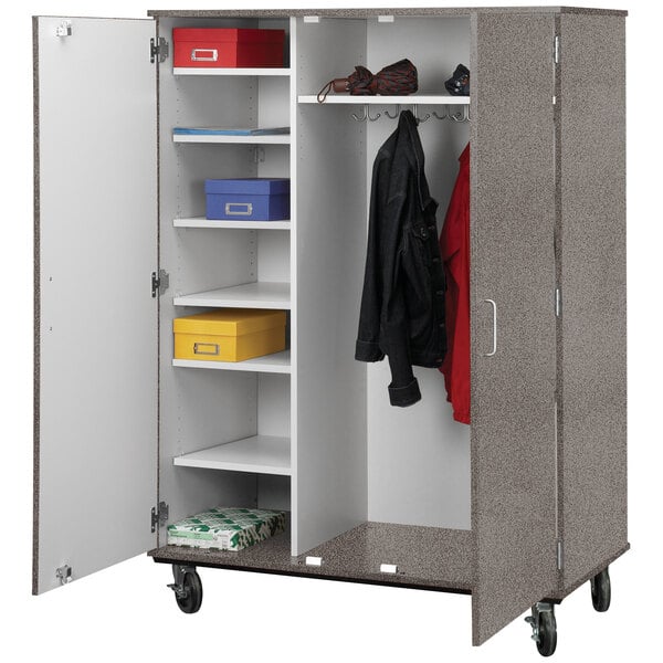 67" Tall Assembled Mobile Coat Storage Cart with Shelves and Locking Doors (80187 F67) - SchoolOutlet