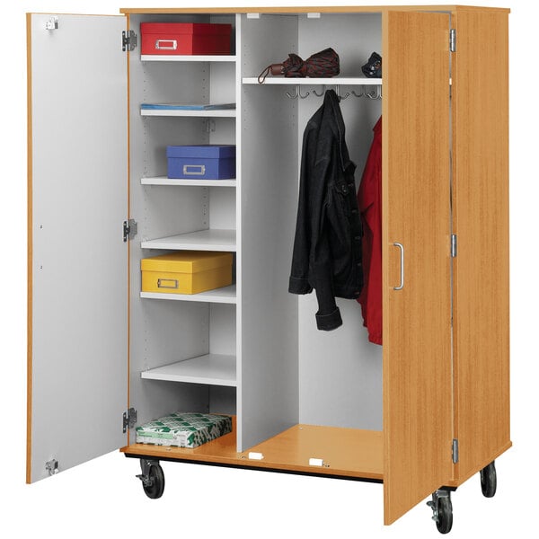 67" Tall Assembled Mobile Coat Storage Cart with Shelves and Locking Doors (80187 F67) - SchoolOutlet